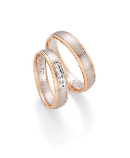 Nowotny-Collection Ruesch Trauringe Weiss-Rotgold 33/30170-050 + 33/30180-050