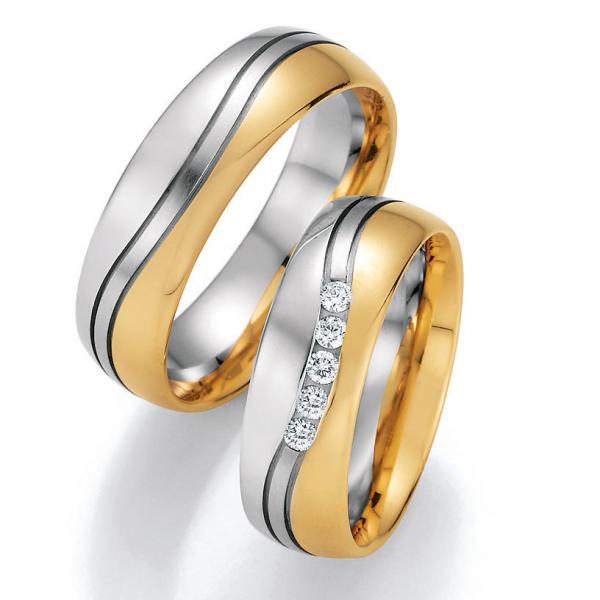 Nowotny-Collection Ruesch Trauringe Weiss-Gelbgold 66/40110-065 + 66/40120-065