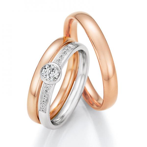 Nowotny-Collection Ruesch Trauringe Weiss-Rotgold 66/62060-025+66/62060-035+66/62050-025