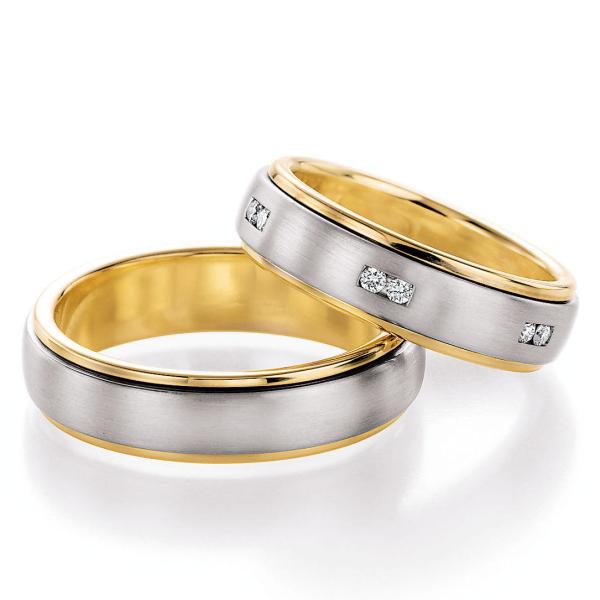 Nowotny-Collection Ruesch Trauringe Weiss-Gelbgold 71/10050-060 + 71/10060-060