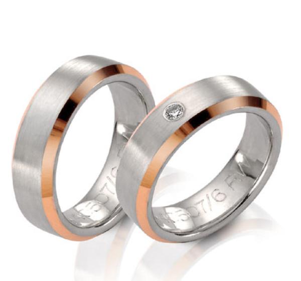 Steidinger Trauringe Weiss-Rotgold 40507/6 + 40507/6 B